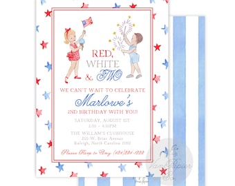 Red, White and Two Invitations | Red White and Blue Birthday | Memorial Day | 4th of July | Labor Day | Summer Birthday Invite | Patriotic