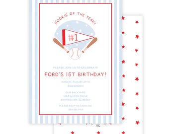 Watercolor Baseball Invitation | Rookie of the Year Invitation | Boys First Birthday | Baseball Party Invitation | Boys Birthday Invitation