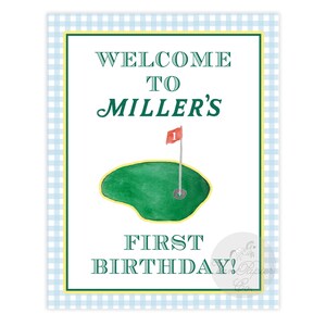 Letrero de bienvenida con temática de hoyo en uno / Cumpleaños del maestro / Cumpleaños con temática de golf / Póster de cumpleaños / Letrero de bienvenida para el primer cumpleaños / Golf con acuarela