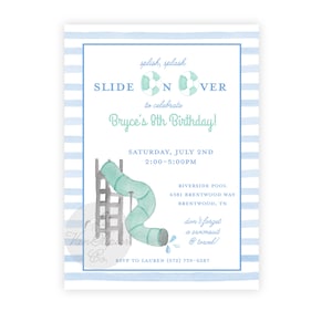 Watercolor Slide On Over Birthday Invitation | Swimming Party | Waterslide Birthday | Summer Invitation | Pool Party | Splish Splash