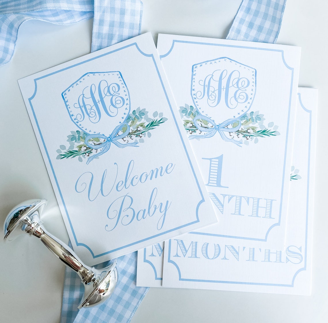 Boy's Watercolor Monogram Crest Milestone Set | Monthly Cards | Baby ...