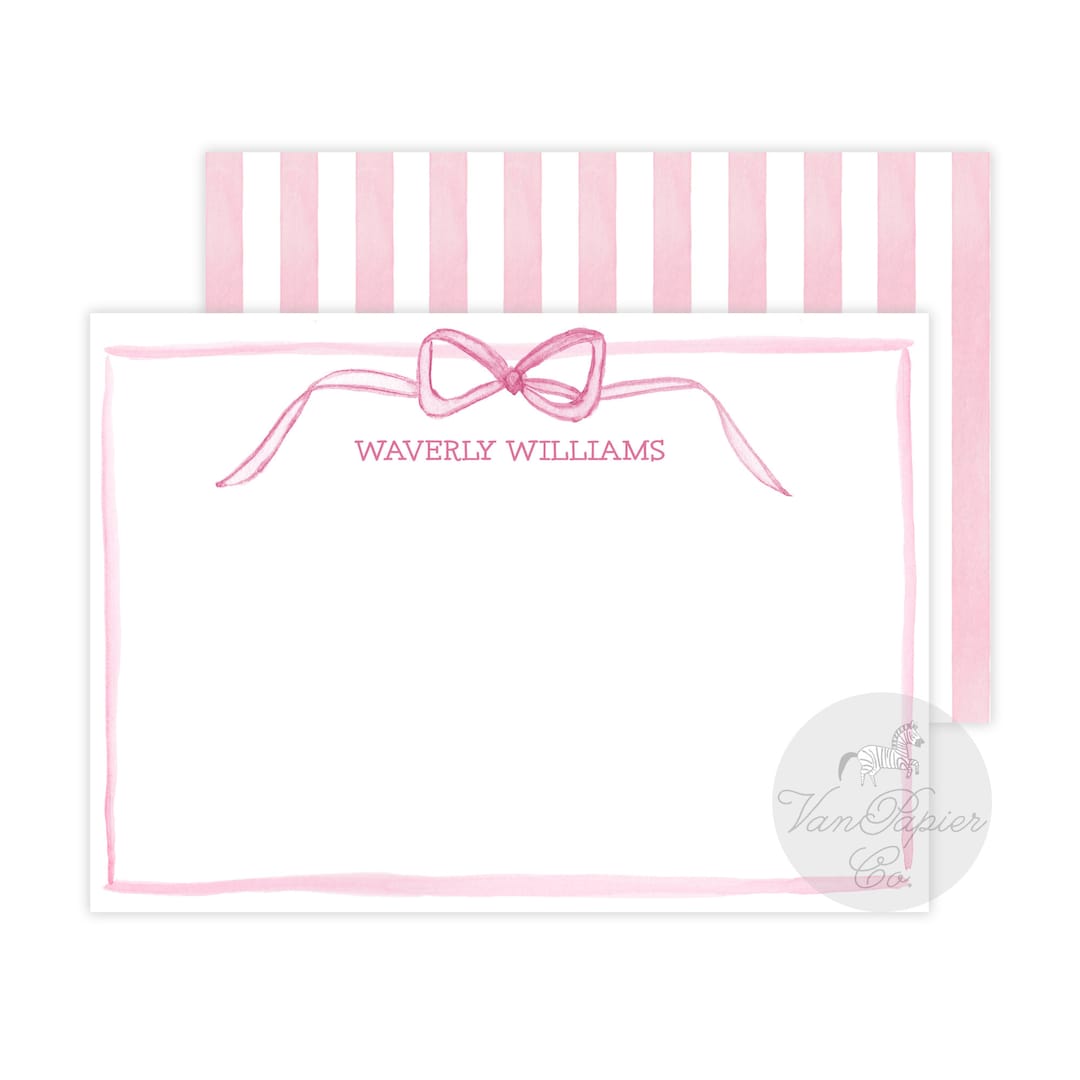 Watercolor Pink Bow Stationery Set | Watercolor Bows | Custom ...