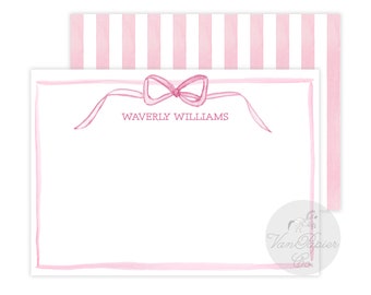 Watercolor Pink Bow Stationery Set | Watercolor Bows | Custom Stationery |Custom Flat Note Cards | Pink Bow Stationery | Girls Stationery