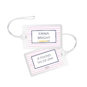 Pink Striped Bag Tag | striped luggage tag | preppy luggage tag | preppy bag tag | back pack tag | custom tag | laminated | back to school