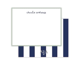 Navy Striped Stationery Set | Stationery Set | Wide Stripe Stationery | Custom Stationery | Flat Note Cards | Preppy Boy | Boys Note Cards