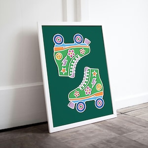 Roller Skates Art Print | Roller Skating Wall Decor | Retro 70s-Inspired Digital Download Art | Groovy Colorful Artwork for Kids and Teens