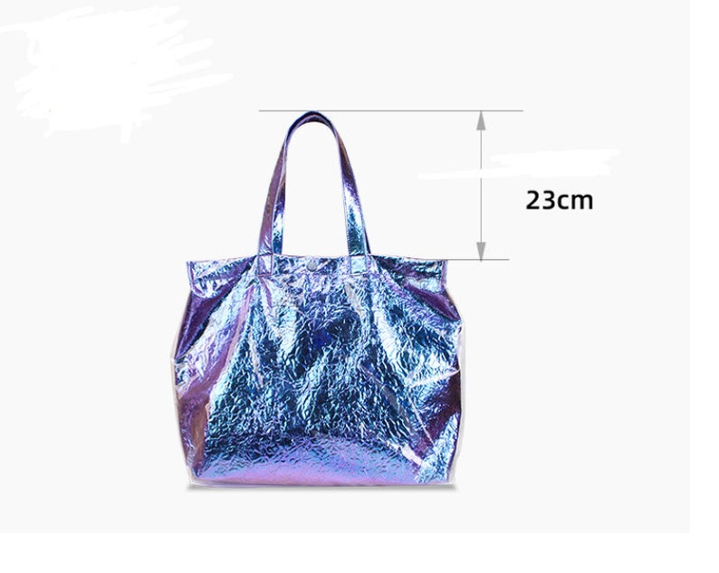 large-capacity shoulder bag iridescent bags colorful bag for women gifts for women PVC tote bag laser tote bag Handmade shoulder bags