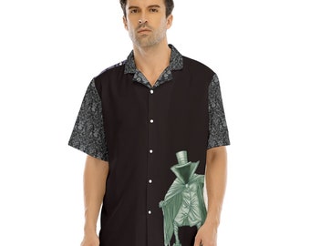 Hat Box Ghost - All-Over Print Men's Hawaiian Shirt With Button Closure/soft satin fabric