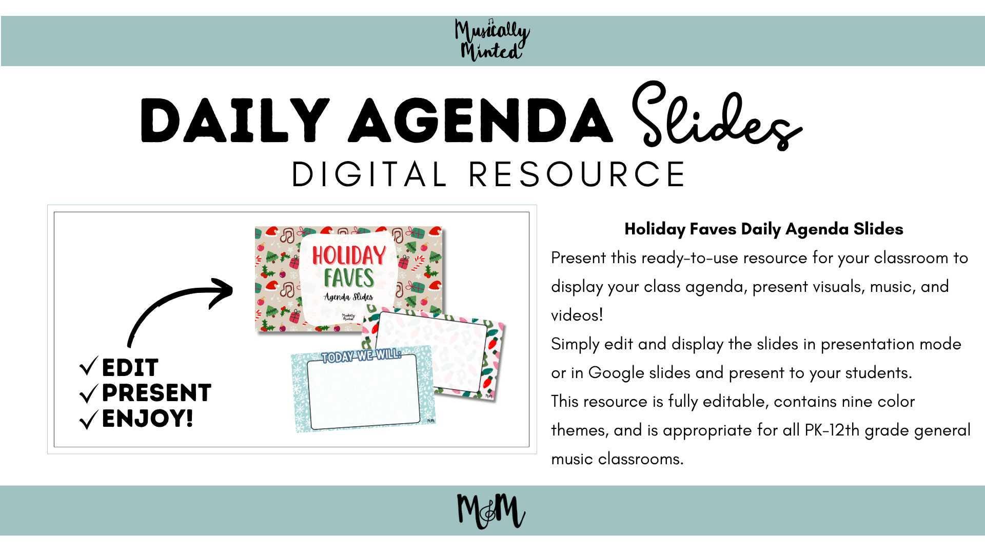 Holiday Theme Daily Agenda Slides | Editable Google Slides | Festive ...