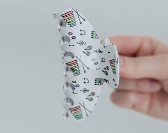 White Elementary Instruments Claw Clip | Music Hair Clip, Music Teacher Accessories, Music Teacher Flair, Elementary Music Outfit