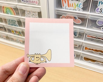 Taylor the Trumpet - Character Sticky Notes, Teacher Notes, Music Teacher Gift, Teacher Stationary, Music Educator, Sticky Notes