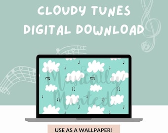 Cloudy Tunes Pattern DIGITAL DOWNLOAD | Google Slide, Desktop Background, Wallpaper, Music Room, Music Education, Music Therapy, Music Image