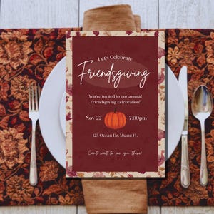 Editable Friendsgiving invitation Template Canva| Digital Potluck Dinner Party Invite| Thanksgiving Printable Download