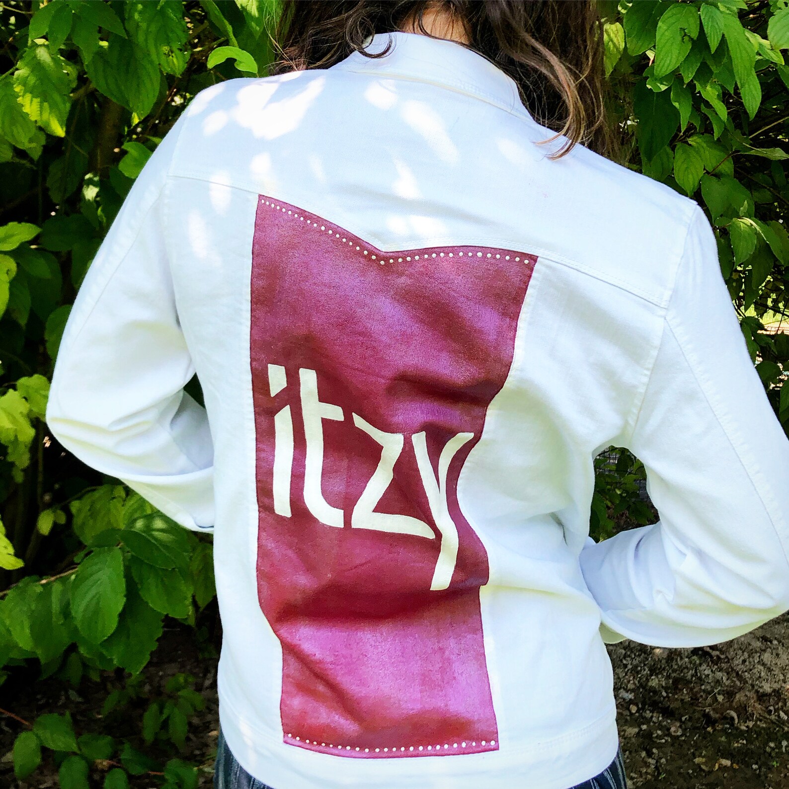 ITZY HandPainted White denim Jacket Etsy