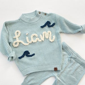 Chunky knit CUSTOM name sweater SET| toddler name sweater | personalized baby name sweater | hand embroidered | baby shower gift