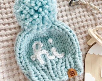 Hi chunky knit beanie  | newborn baby announcement | gender reveal | going home outfit | glacier blue | Ready to Ship | newborn size