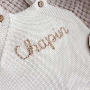 Hand embroidered knit baby romper customized baby gift newborn baby toddler name romper baby shower coming home outfit image 7