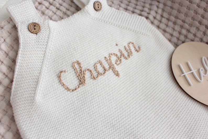 Hand embroidered knit baby romper customized baby gift newborn baby toddler name romper baby shower coming home outfit image 7