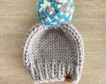 Hand knit driftwood sprinkles | baby, toddler or child | Pom Pom beanie | also doll and me  bundles