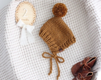 Knit Pom Pom pixie bonnet |baby bonnet| for children, toddlers, and baby | baby bonnet | Pom bonnet | baby gift | baby shower