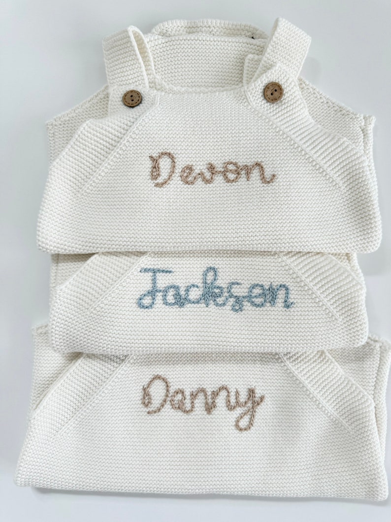 Hand embroidered knit baby romper customized baby gift newborn baby toddler name romper baby shower coming home outfit image 4