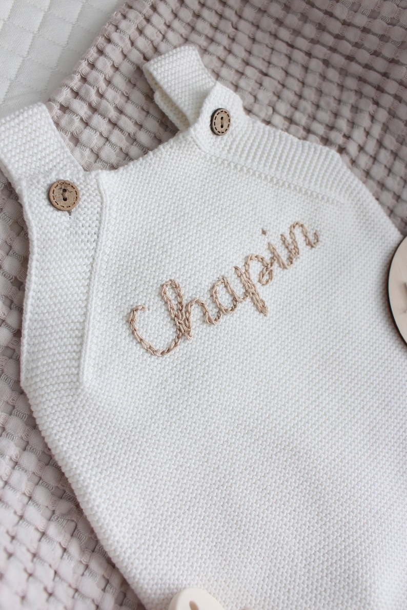 Hand embroidered knit baby romper customized baby gift newborn baby toddler name romper baby shower coming home outfit image 6