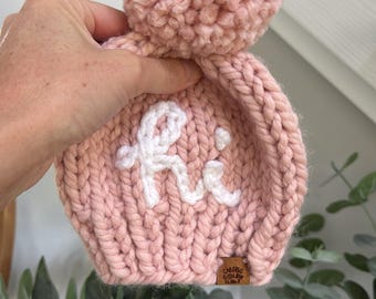 Gorro de punto grueso / gorros para bebés, niños pequeños y niños / anuncio de nacimiento / revelación de género / conjunto para salir del hospital / lila / rosa pálido