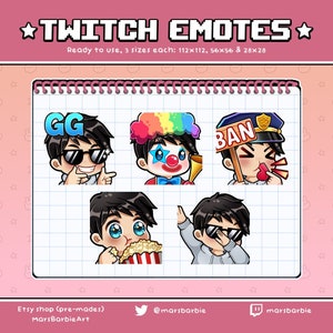 Twitch emotes Boy chibi emotes for streamers Blonde hair /& green eyes