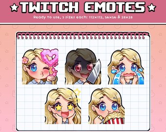 Twitch emotes Boy chibi emotes for streamers Blonde hair /& green eyes