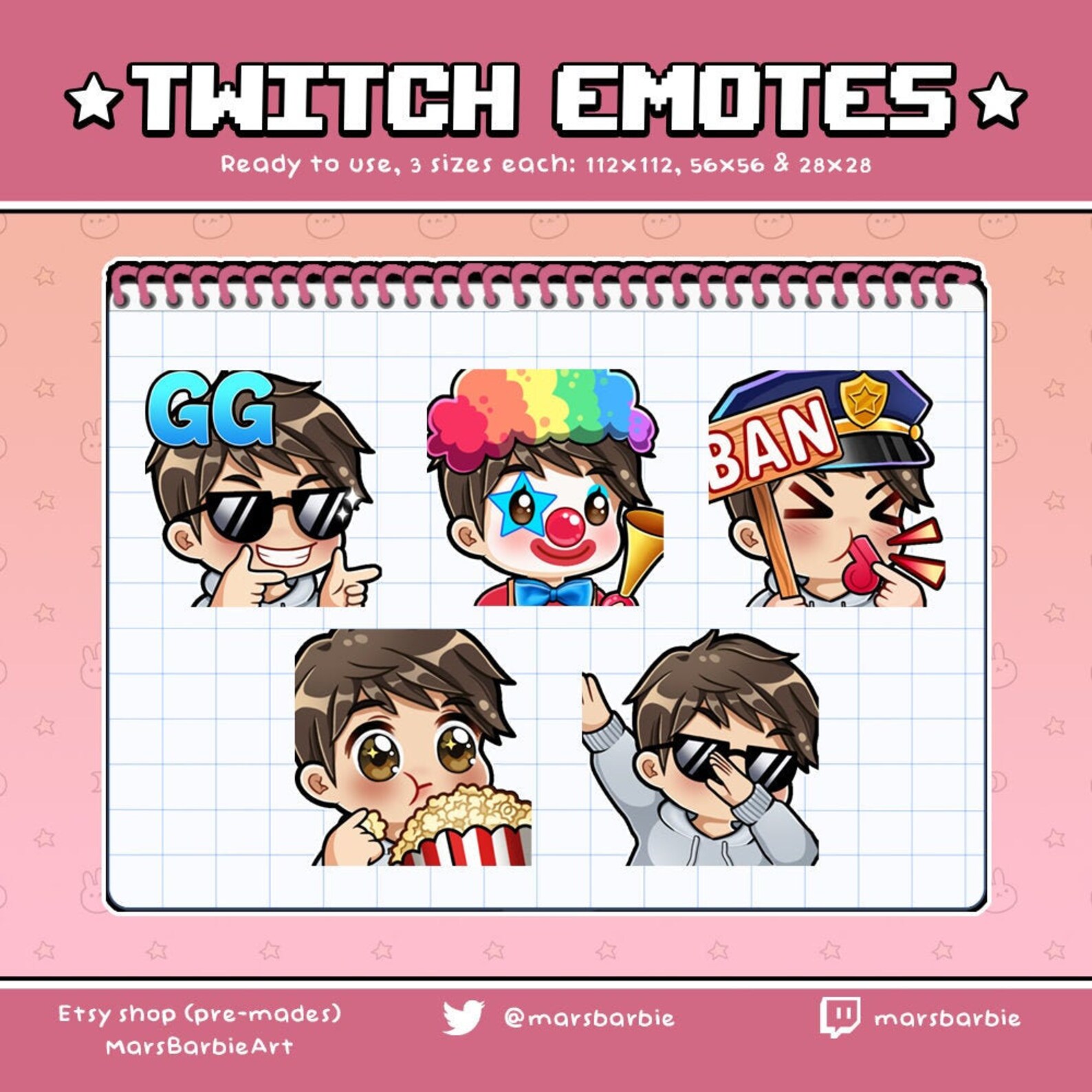 Twitch emotes // Boy chibi emoji emotes for streamers / Brown Etsy
