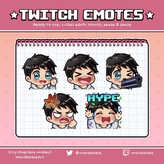 Twitch emotes Boy chibi emotes for streamers Blonde hair /& green eyes