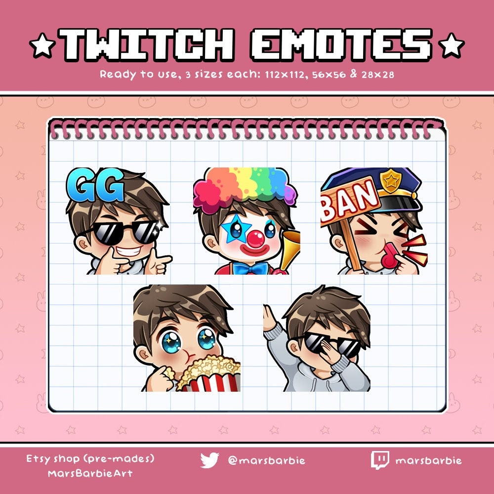 Twitch Emotes // Boy Chibi Emoji Emotes for Streamers / Brown Etsy UK