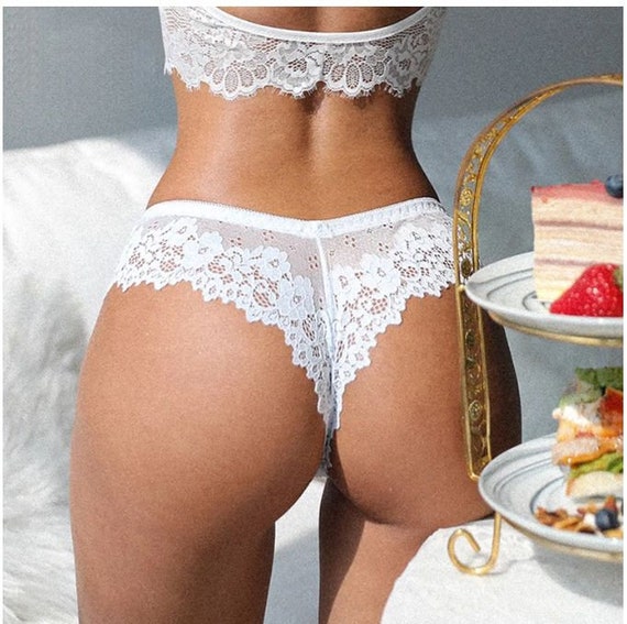 Fashion Sexy Women Underwear Lace Panties Transparent Underwear Thong White