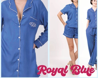 Blue Pajamas, Holiday pajamas, bridal pajamas, Bridal Pajama set, bride shirt, bridesmaid pajamas, Bridesmaid Pjs, Bride Squad