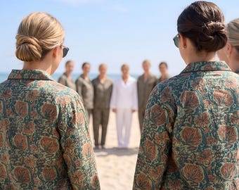 Green cotton floral shirt long pant getting ready matching bridesmaids pajamas.
