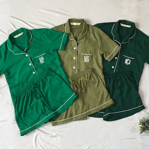 New Shirt Short Long Pant Bridesmaid Wedding Pajama Set Green Pyjamas Matching Family Pajamas Flower Girl Pajamas Plus size.