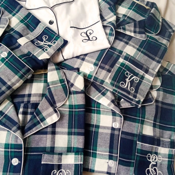 Flannel Bridesmaid Pajamas and Mens Pajamas with Personalisation.