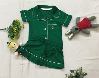 Green Kids button up pajamas set Shirt short long pant flower girl set toddler pjs children outfit for cake smashing