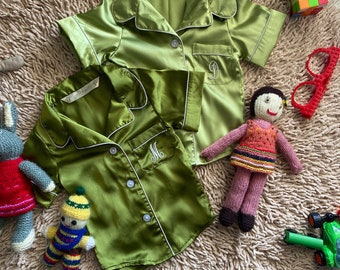 Green Satin Shirt short pant set, Flower Girl Pajamas, Ring Bearer Pajamas, Junior Pajama Set, Cake Smashing outfit