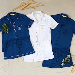 Shirt Short Long Pant Bridesmaid Wedding Pajama Set Royal Blue. Matching Kids Pajamas. Flower Girl Pajamas. Women Pajamas Set.