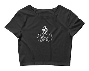 Camiseta de cultivo de moda ethereum criptográfica para mujeres