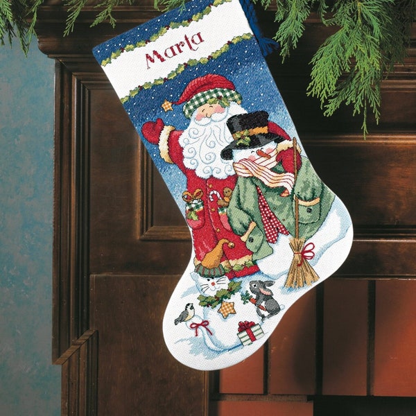 Vintage Cross Stitch Pdf / Christmas Stocking Ornaments - Santa and Snowman / Counted Pattern Embroidery / Digital Instant Download