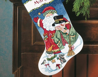 Vintage Cross Stitch Pdf / Christmas Stocking Ornaments - Santa and Snowman / Counted Pattern Embroidery / Digital Instant Download
