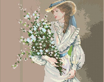Vintage Victorian Lady Cross Stitch Pattern: 19th Century Painting (Digital Download)