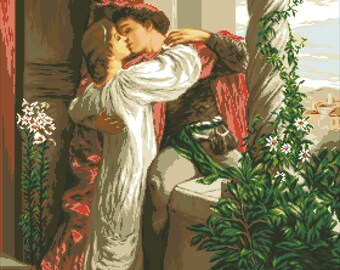 Vintage Romeo and Juliet Cross Stitch Pattern: 19th Century Painting (Digital Download)