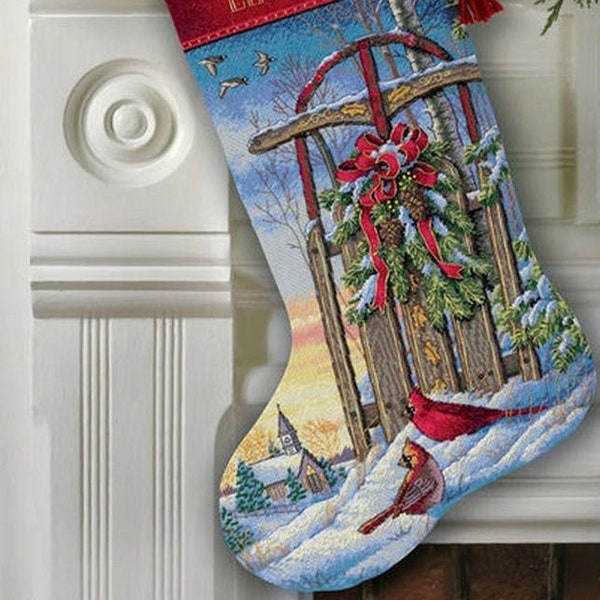 Vintage Cross Stitch Pdf / Christmas Stocking Ornaments with Alphabet - Christmas sled / Counted Pattern Embroidery/Digital Instant Download