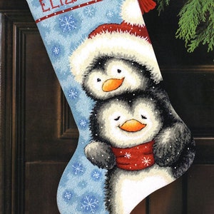 Vintage Cross Stitch Pdf / Christmas Stocking Ornaments - Hugging Penguins / Counted Pattern Embroidery / Digital Instant Download