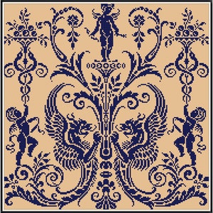 Sampler Cross Stitch Pdf / Counted Vintage Pattern Embroidery / Antique Monochrome Sampler Reproduction / Digital Instant Download