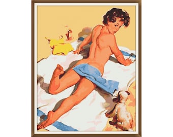 Vintage Pin Up Girl Cross Stitch Pattern: Retro Embroidery (Digital Download)
