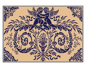 Antique Cherub Cross Stitch Pattern: Vintage Monochrome Sampler (Digital Download)